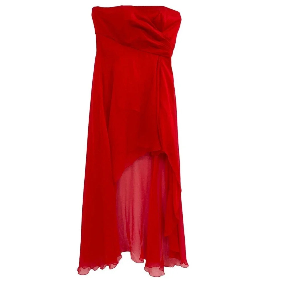 Jessica McClintock Y2K Women's Size 10 Strapless Dress Hi Low Red Dress